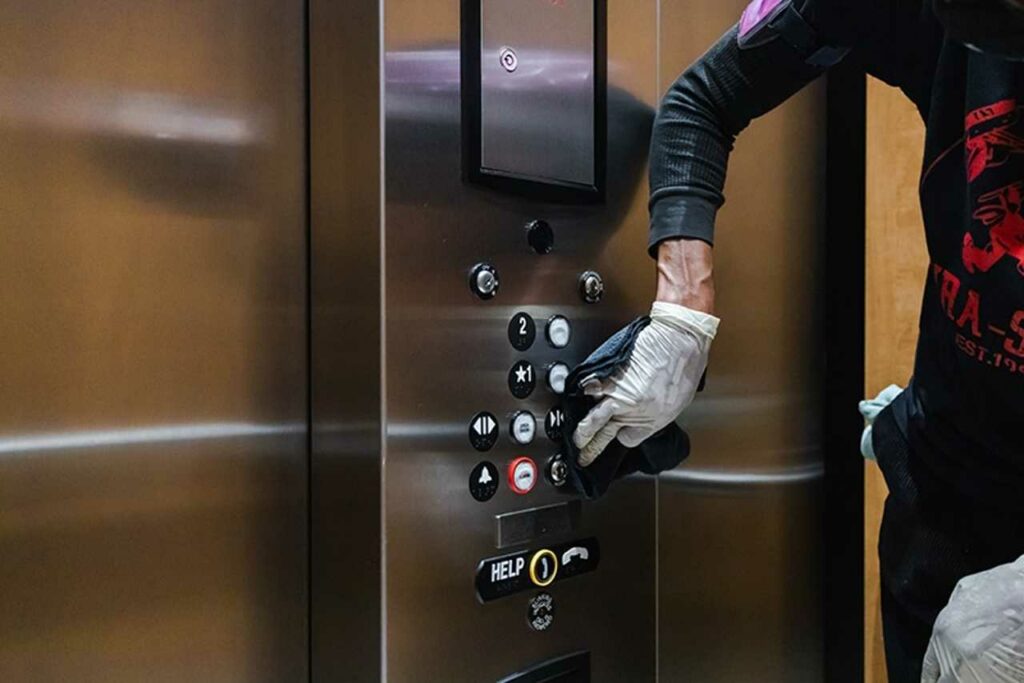 focus on high touch surfaces like elevator buttons Dura-Shine Clean