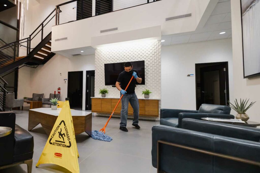 professional cleaner mopping the floor Dura-Shine Clean