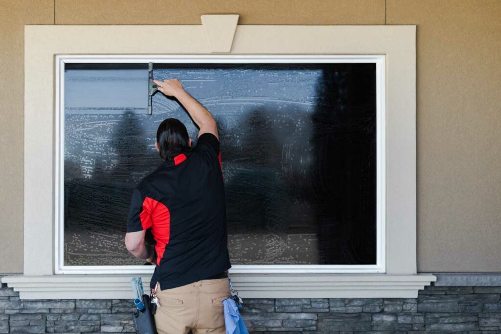 commercial janitorial services: window cleaning and exterior building washing by Dura-Shine Clean